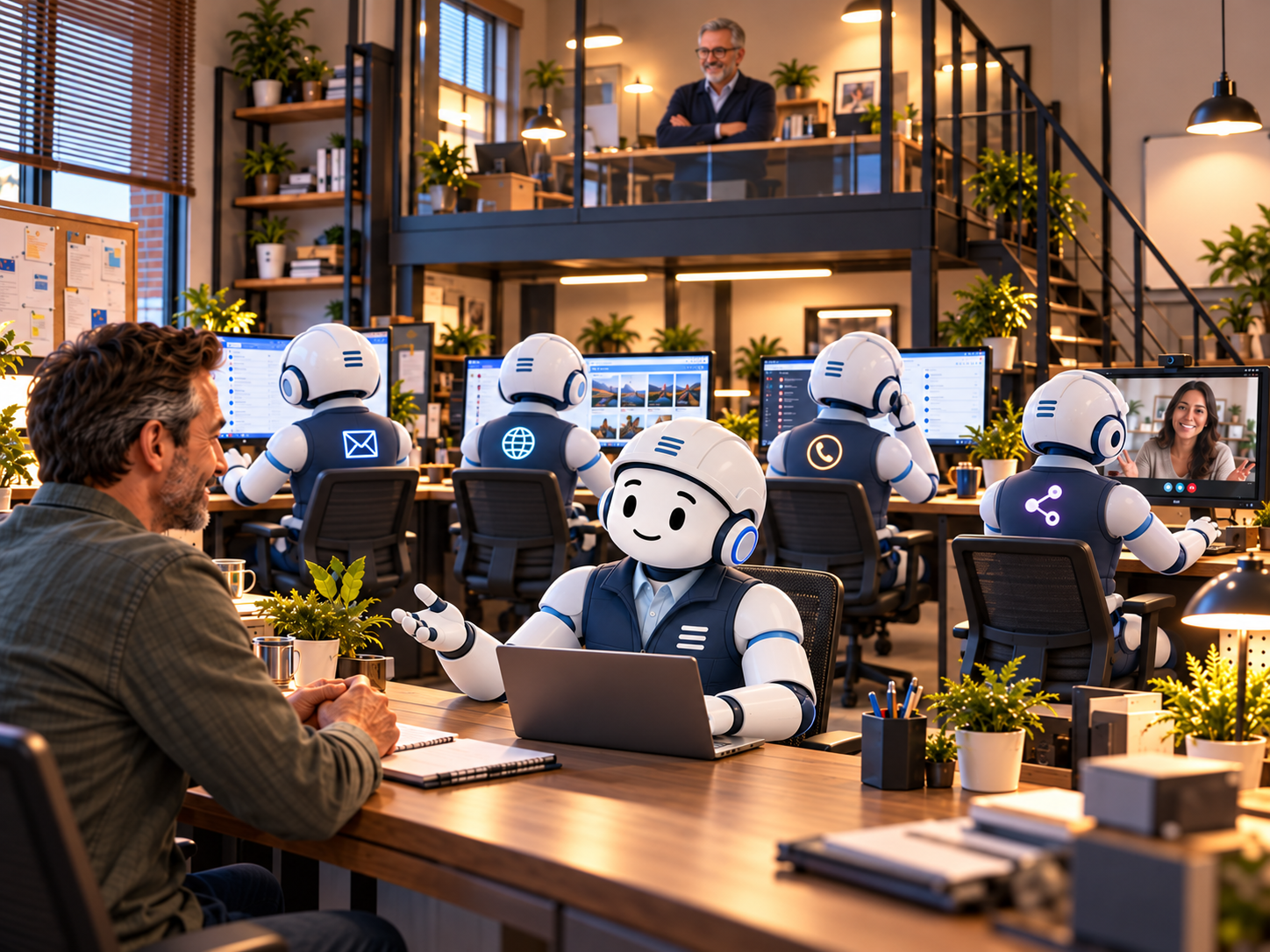 AI agents working together in an office.